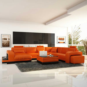 Heather Modern U-Shape Leather Sectional