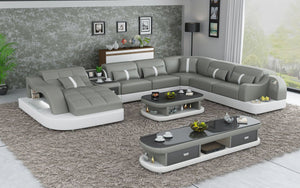 Reversible Corner Leather Sectional with LED Light