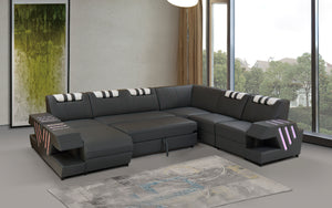 Pluto Modern Leather Sectional with Adjustable Headrest