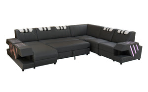 Pluto Modern Leather Sectional with Adjustable Headrest