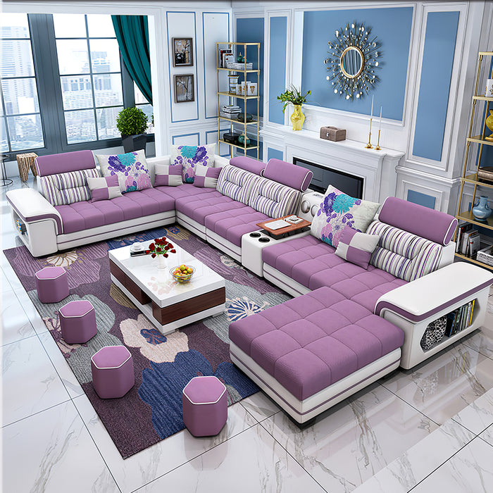 Selena Purple & White Modular Tufted Sectional