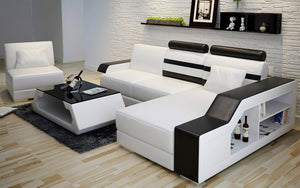 Norba Small Modern Leather Sectional with Chaise