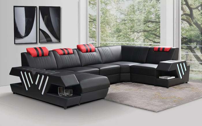 Pluto Modern Leather Sectional with Adjustable Headrest