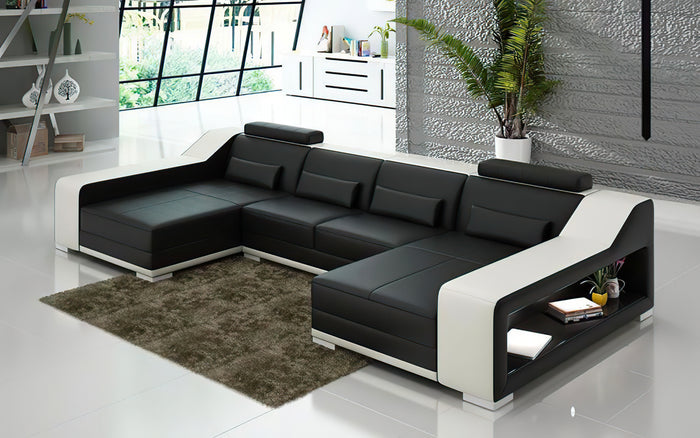 Ibiza Leather U Shape Sectional with Chaise