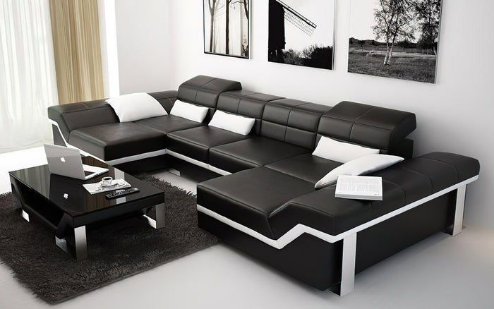 Kaniel Leather Sectional with Adjustable Headrest