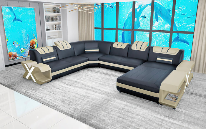 Vanessa Modern Leather U-Shape Sectional