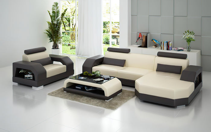 Luxi Mini Modern Leather Sectional with Chaise