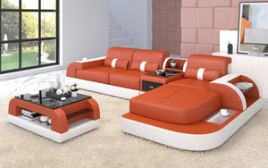 Piliu Small Leather Sectional with Chaise