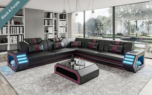 Mcmanu Modern Leather Sectional with LED Light