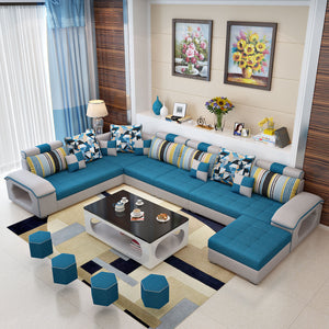 Selena Blue & Grey Modular Tufted Sectional