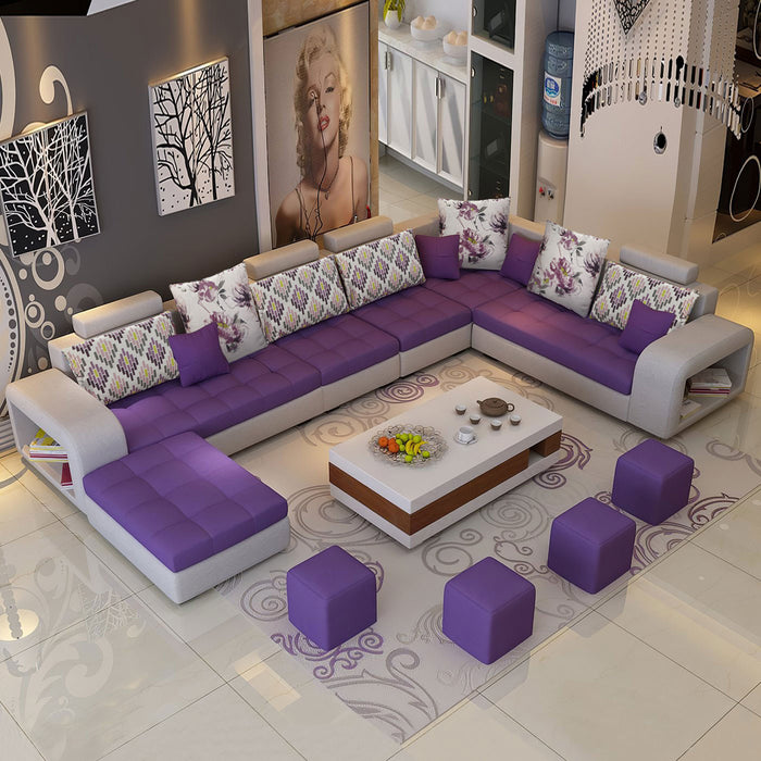 Selena Purple & Light Grey Modular Tufted Sectional