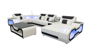 Black and Tan Omont Modern Italian Leather Sectional with Console