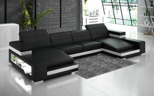 Ainslee Modern Leather Sectional Couch with LED Light