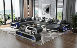 Oject Modern Leather Sectional with LED Light