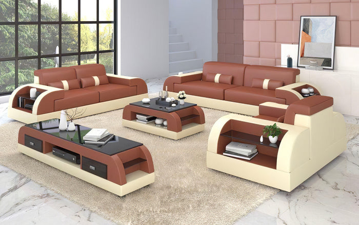 Woofy Leather Sofa Set With Side Storage