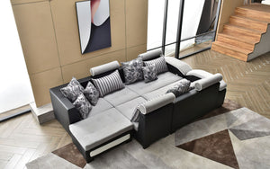 Selena Modular Tufted Sectional Style A(Light Grey & Black/White)