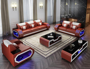 Omont Leather Sofa Set with LED Light