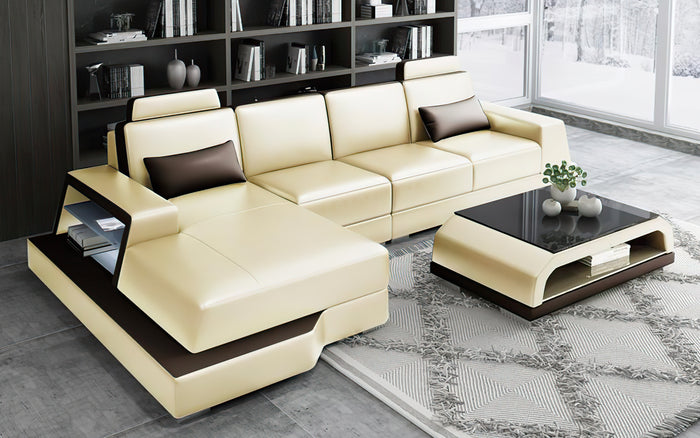 Civia Small Leather Sectional with Side Storage