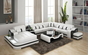 Sydney Large Italian Leather Sectional with Side Table