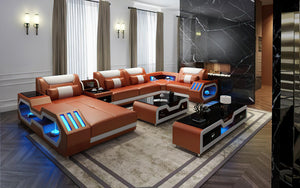 Omont Modern Leather Sectional with Console | Futuristic Furniture