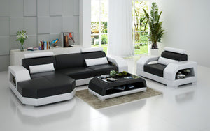 Luxi Mini Modern Leather Sectional with Chaise