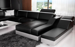 Sadie Modern U-Shape Leather Sectional with Side Chaise