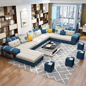 Selena White & Blue Modular Tufted Sectional