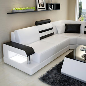 Norba Small Modern Leather Sectional with LED Light