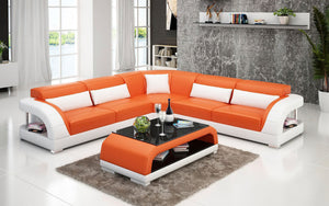 Verger Modern Leather Sectional with Shelving