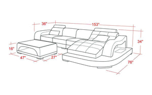 Occasional Small Leather Sectional with Adjustable Headrest