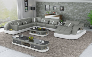 Reversible Corner Leather Sectional with LED Light