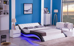 Sunna Curved Modern Leather Platform Smart Bed With LED Light