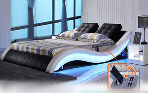 Bianca Curved Modern Leather Platform Smart Bed With LED Light