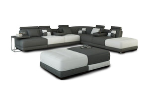 Chessboard Modern Leather Sectional With Ottoman