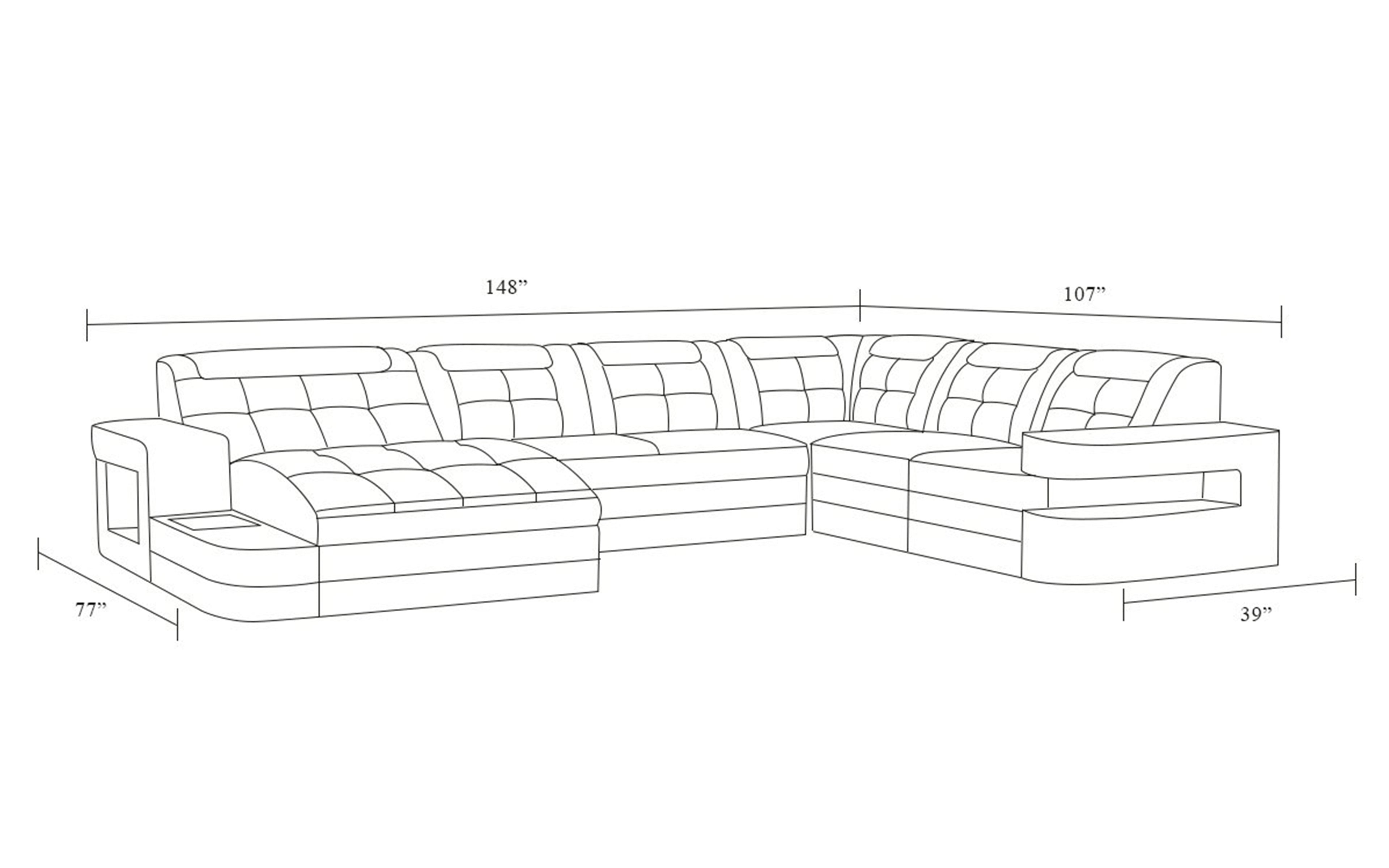 Uranus Modern Leather Sectional with LED Light