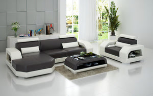 Luxi Mini Modern Leather Sectional with Chaise