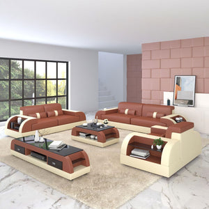 Woofy Leather Sofa Set With Side Storage