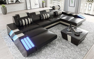 Cosmo U Shape Modern Leather Sectional with LED