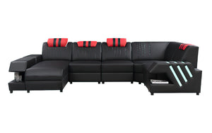 Pluto Modern Leather Sectional with Adjustable Headrest