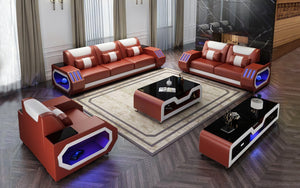 Artica Leather Sofa Set with Adjustable Headrest