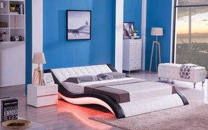 Sunna Curved Modern Leather Platform Smart Bed With LED Light