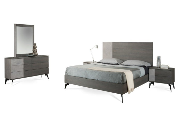 Polish Modern Faux Concrete & Grey Bedroom Set