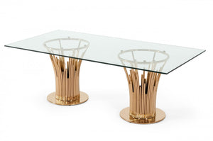 Axer Modern Glass & Rosegold Dining Table