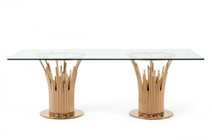 Axer Modern Glass & Rosegold Dining Table