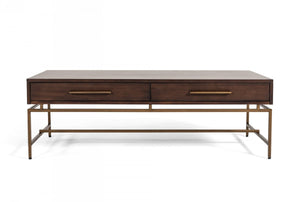 Nerver Modern Acacia & Brass Coffee Table