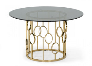 Bullock Smoked Glass & Champagne Gold Dining Table