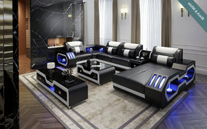 Black and Tan Omont Modern Italian Leather Sectional with Console