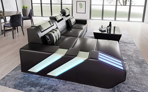 Cosmo Small Modern Leather Sectional with LED