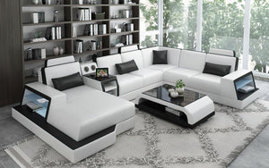 Civia Modern Leather Sectional With Console Table