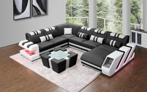 Neptune Modern Leather Sectional with LED Light